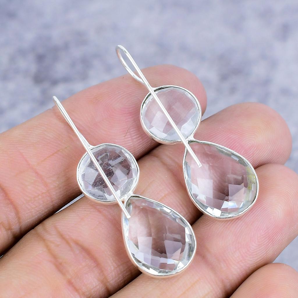 White Topaz Gemstone Handmade 925 Sterling Silver Jewelry Earring 1.77" M-2629