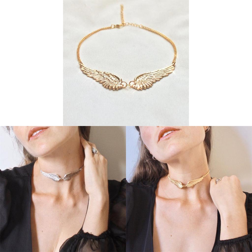 Collana Pendente Ala d'Angelo Piuma Bohemia con Catena a Croce per Uso Casual