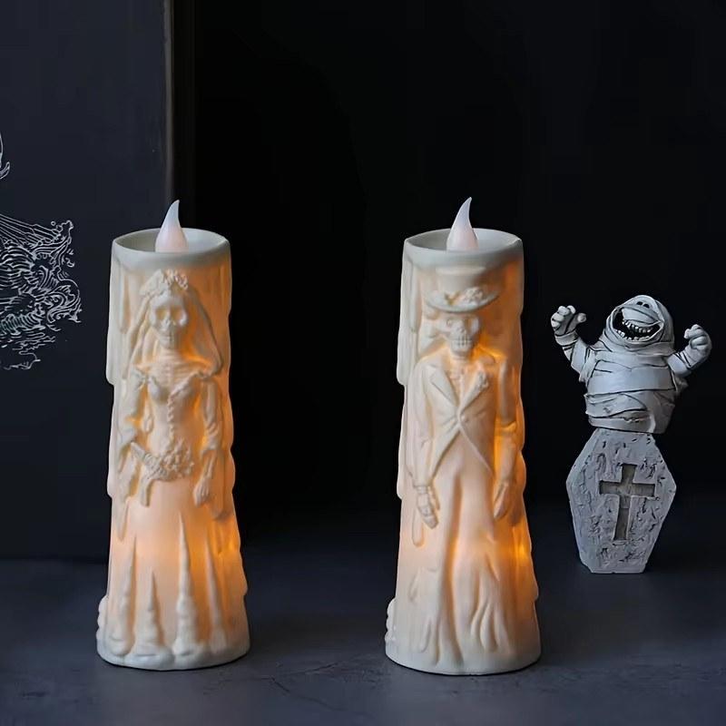 Halloween Skeleton Lamp LED Luminous Candle Horror Decoration Prop Ghost Groom Bride Couple Lamp Ornament Halloween Decor
