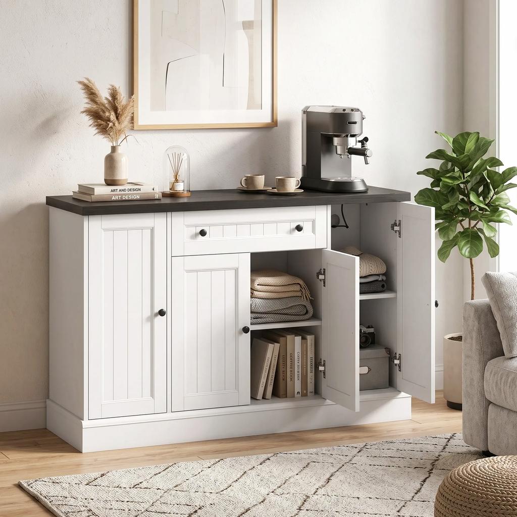 Living Room Buffet with Charging Station, 120 x 40 x 80 cm, White and Black