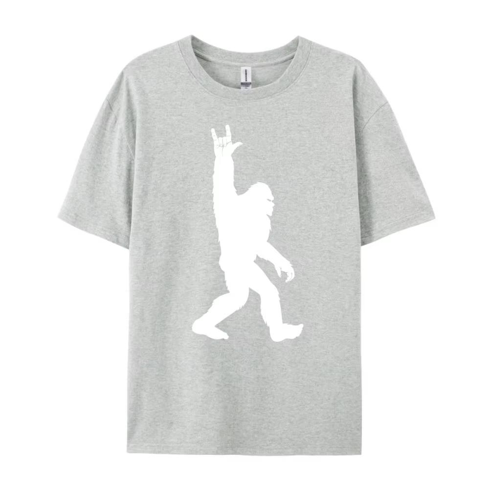 Funny Bigfoot Rock and Roll for Sasquatch Believers Black Graphic Tees Men Cotton Funny Camiseta Natural T Shirts Popular