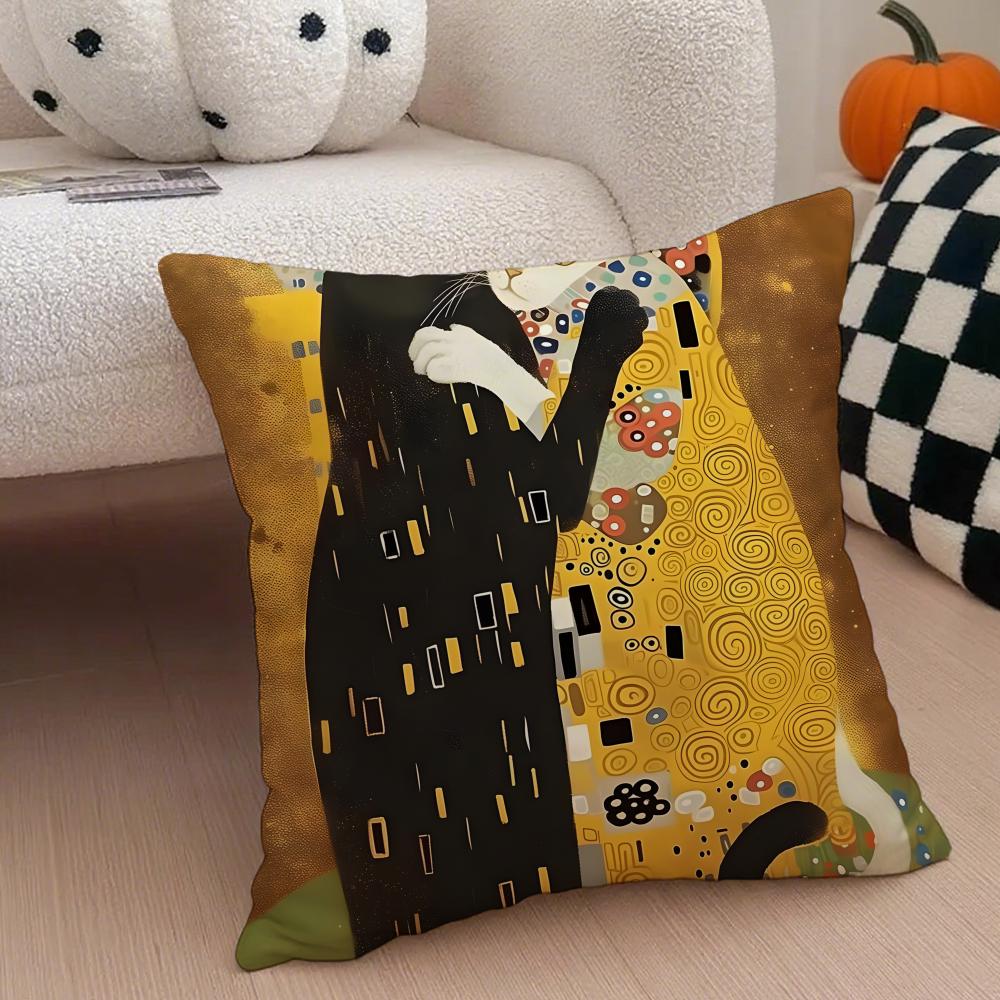 K-Klimt Kunst Meisterwerk Kissenbezug Überwurf Kissenbezug Versteckter Knopf Langlebiges Polyester Stuhlkissen