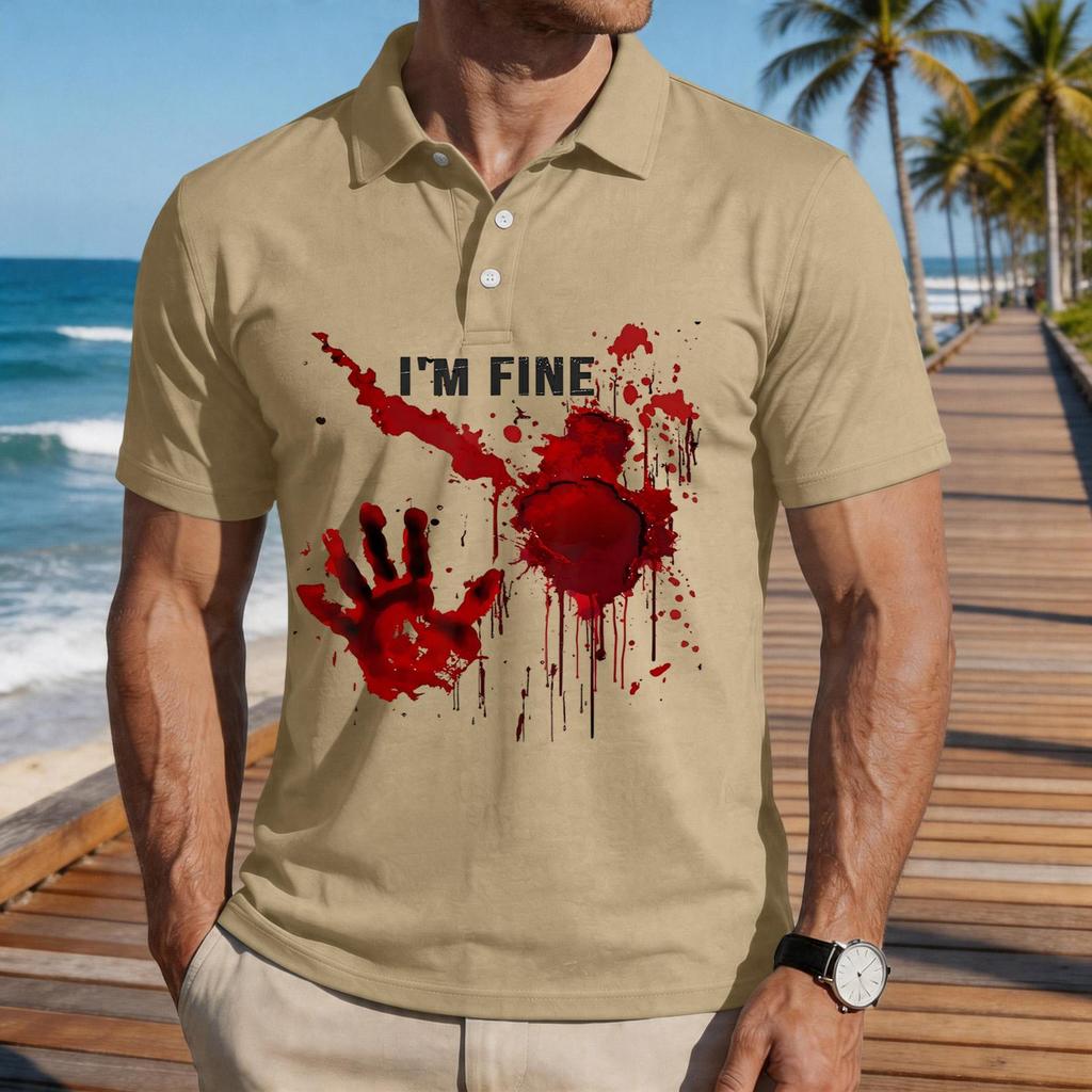 Men's Casual Short Sleeve Polo Shirt with Graphic Print Loose Fit Lightweight Comfortable Summer Top for Everyday Wear
