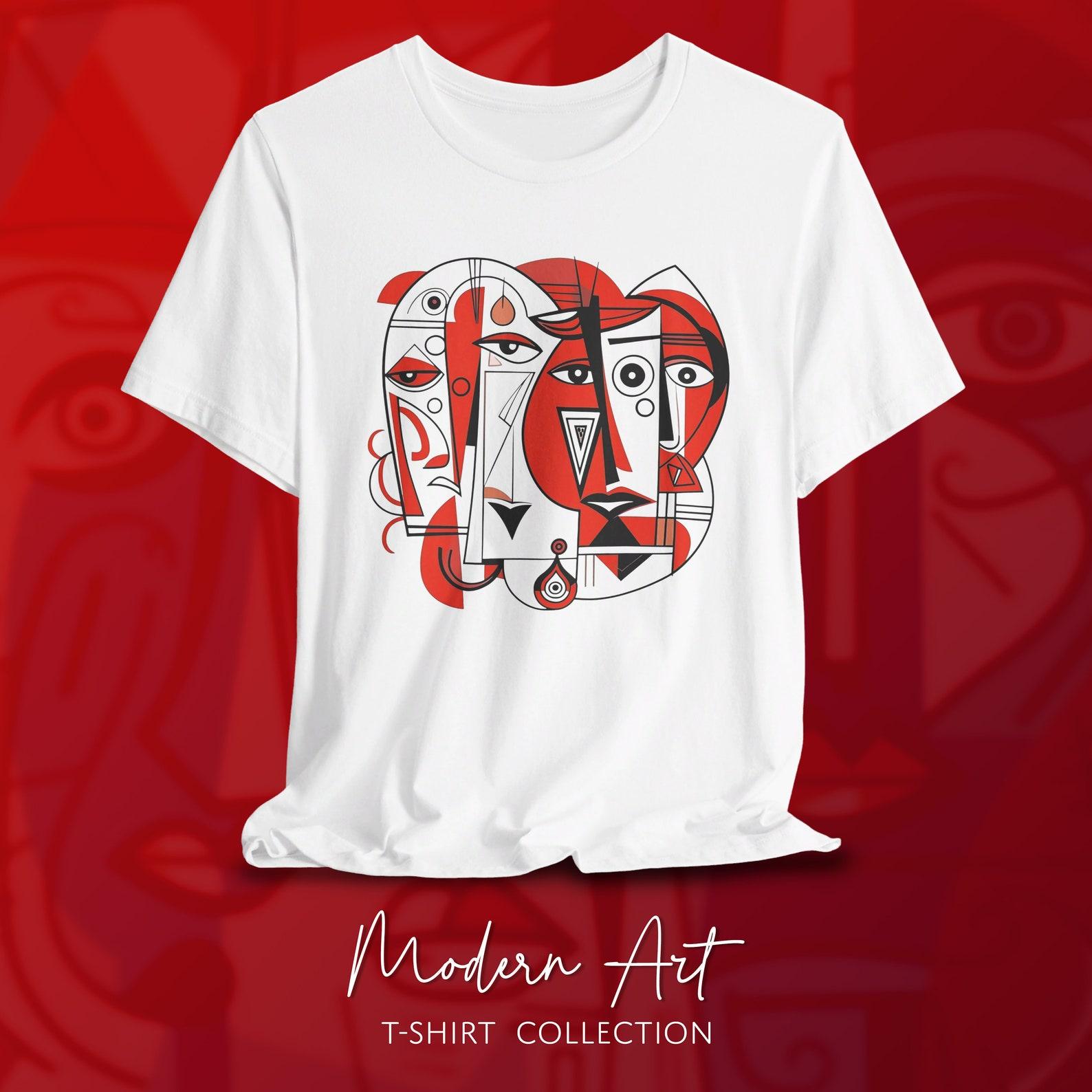 Red Abstract Portrait T-Shirt, Cubism Art Tee 3XL