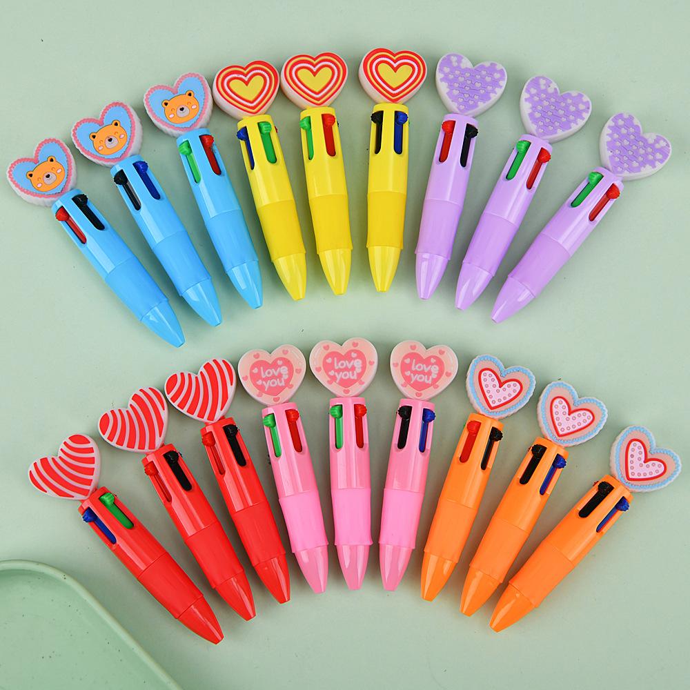 Four-color Ballpoint Pen Cute Cartoon Creative Valentine's Day Gift Multi-color Pen Heart-shaped Pressing Love Pen