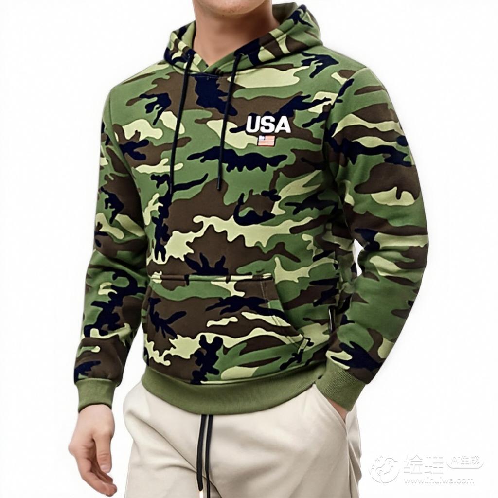 Men's Camouflage Printed Letter Embroidered High-weight Hoodie, Men's Trendy Sporty Casual Hoodie