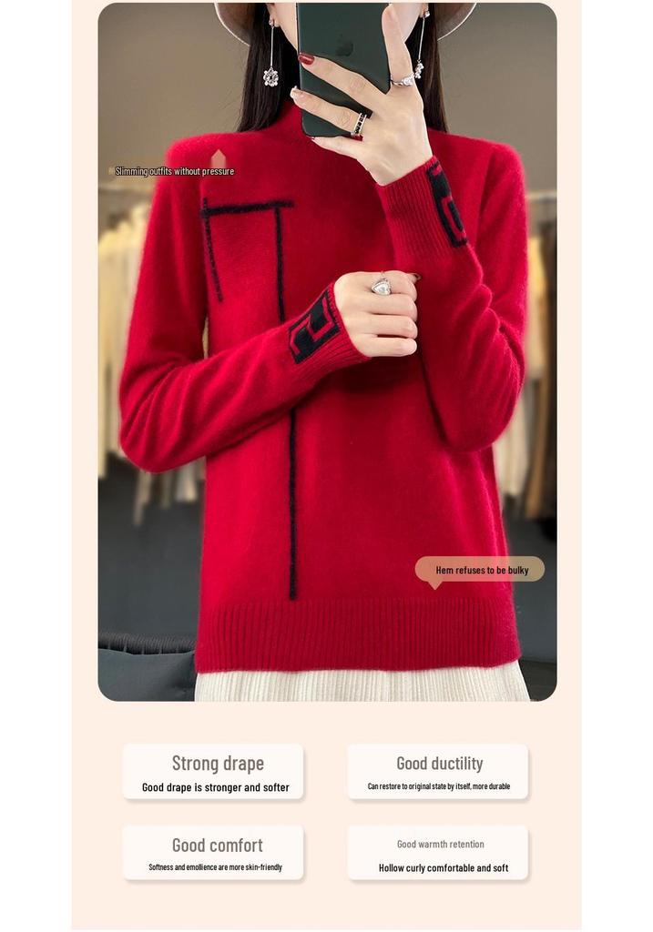 Damen Strickpullover in Übergröße mit hohem Kragen - Colorblock Lockerer Schnitt für Herbst/Winter
