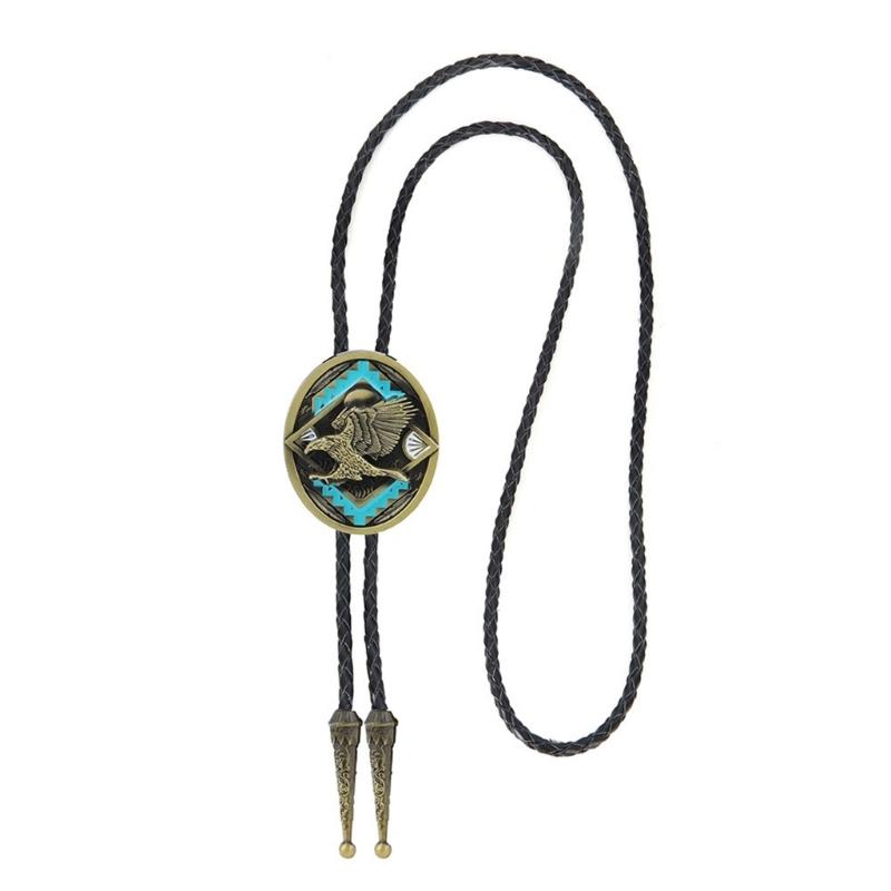 

Western Rodeos Leather Bolo Tie Necktie Feature Unique Enamel Eagle Pendant Unisex Fashion Jewelry Accessory Necklace 1