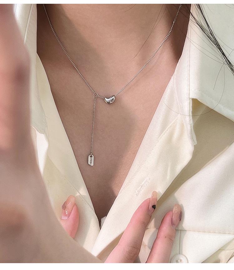 S925 Sterling Silver Korean Minimalist Lucky Tag Bean Necklace Choker