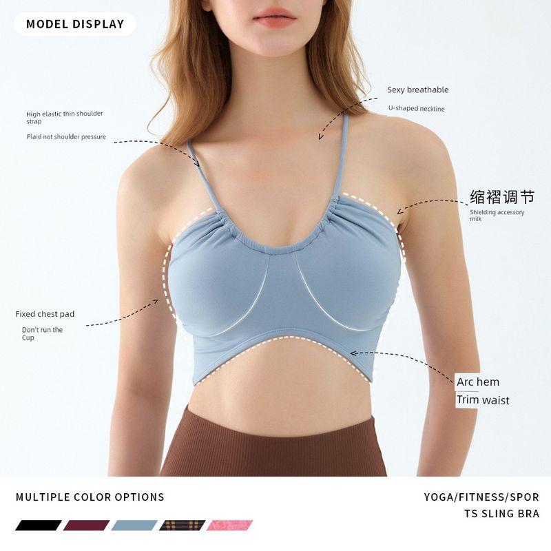 Foreign Trade Integrated Thin Drawstring Sports Underwear Women Yoga Beauty Back Cami Outer Wear Print Fitness Bra Top