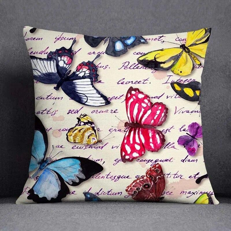 Fronha de almofada quadrada borboleta retrô para decoração de casa e escritório