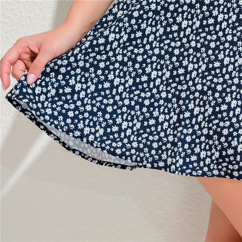 Summer Women Beach Sexy V-neck Sweet Short Sleeved High Waist Skirt Floral Sundress Dress