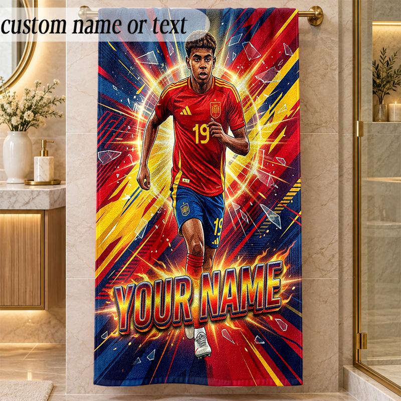 Beach TowelLamine Yamal Custom Name Text Personalized Soft Towel for Beach Pool Indoor Home Decor Gift