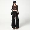 Women's High Waist Wide Leg Cargo Pants - Autumn Retro Style