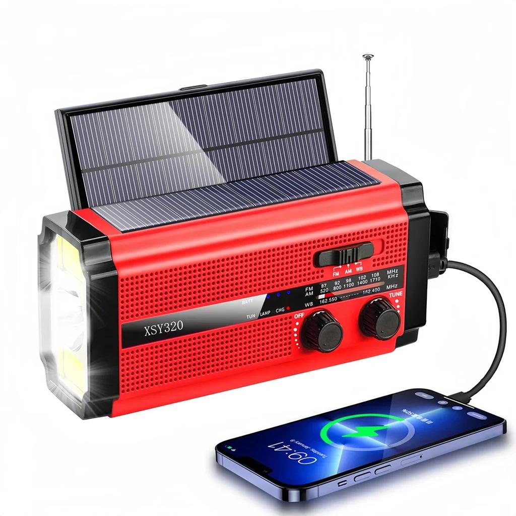 WOOPKER 5000mAh Emergency Radio FM XSY-320 Portable Hand Powered Solar Rechargeable Waterproof with SOS Alarm Flashlight Weather