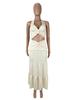 Sexy V-Neck Ruffle Halter Tie Long Dress Two-Piece Set for Women