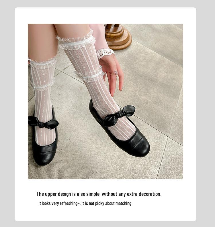 Cowhide 2025 Spring Bow Ballet Flats: Women's Genuine Leather Round Toe Mary Janes