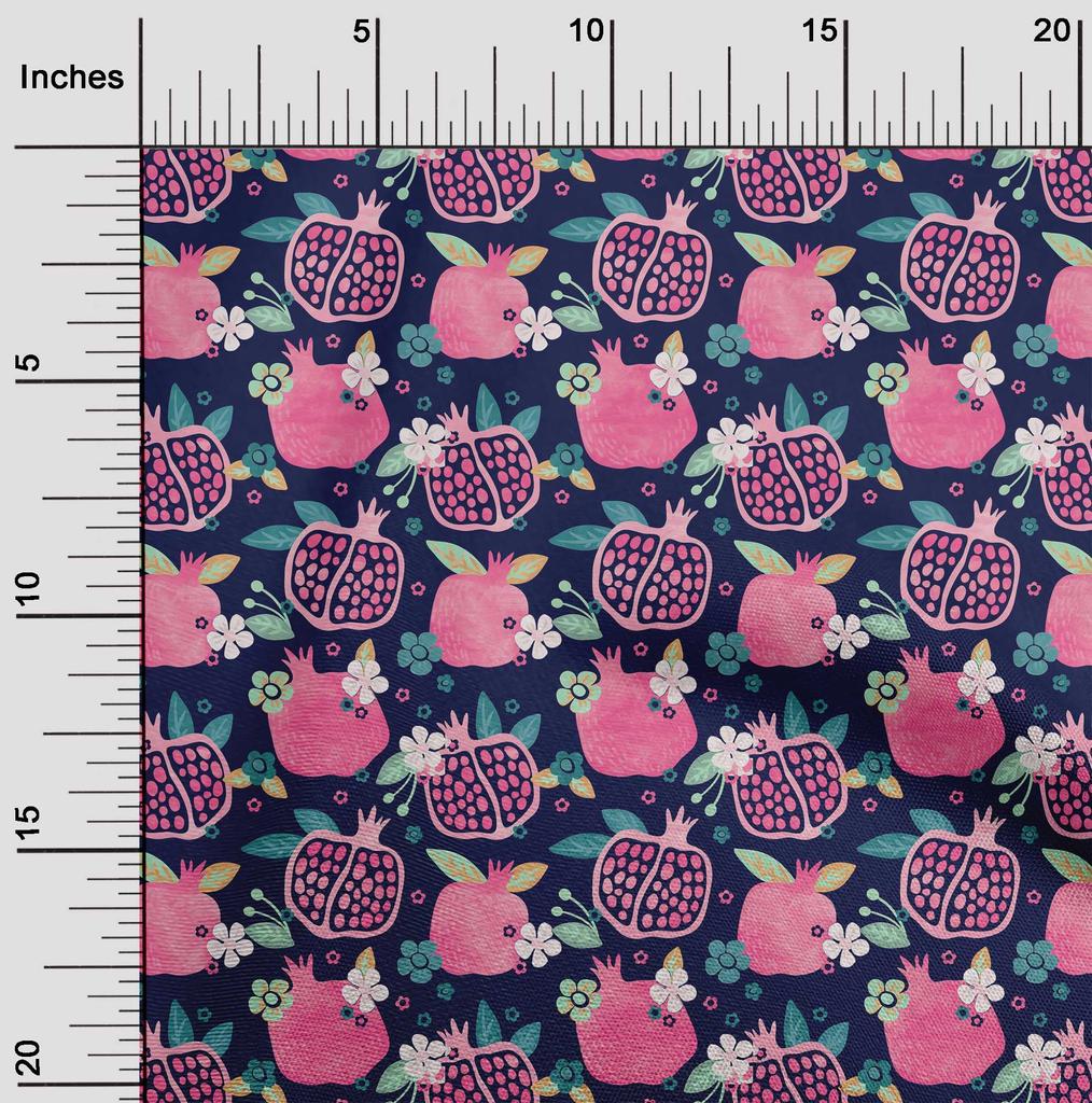 oneOone Cotton Flex Dark Blue Fabric Pomegranate Sewing Material Print Fabric By The Yard 40 Inch