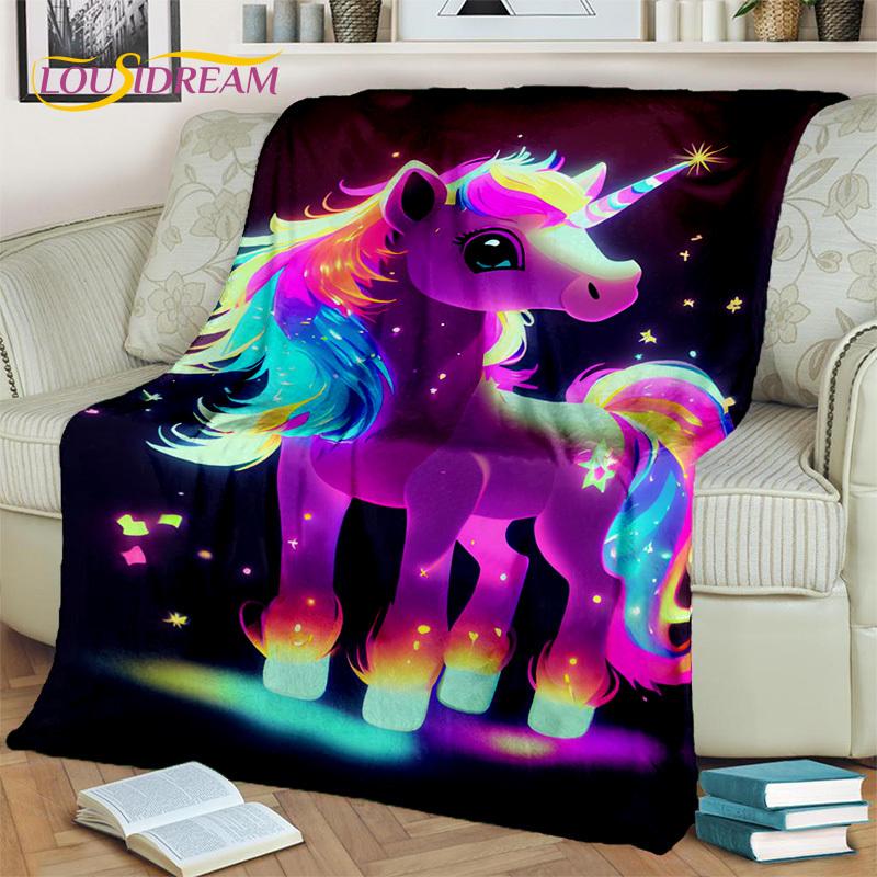 Cobertor de presente de aniversário de menina unicórnio fofo de desenho animado 3D, cobertor macio para casa, quarto, cama, sofá, piquenique, capa de viagem, cobertor para crianças