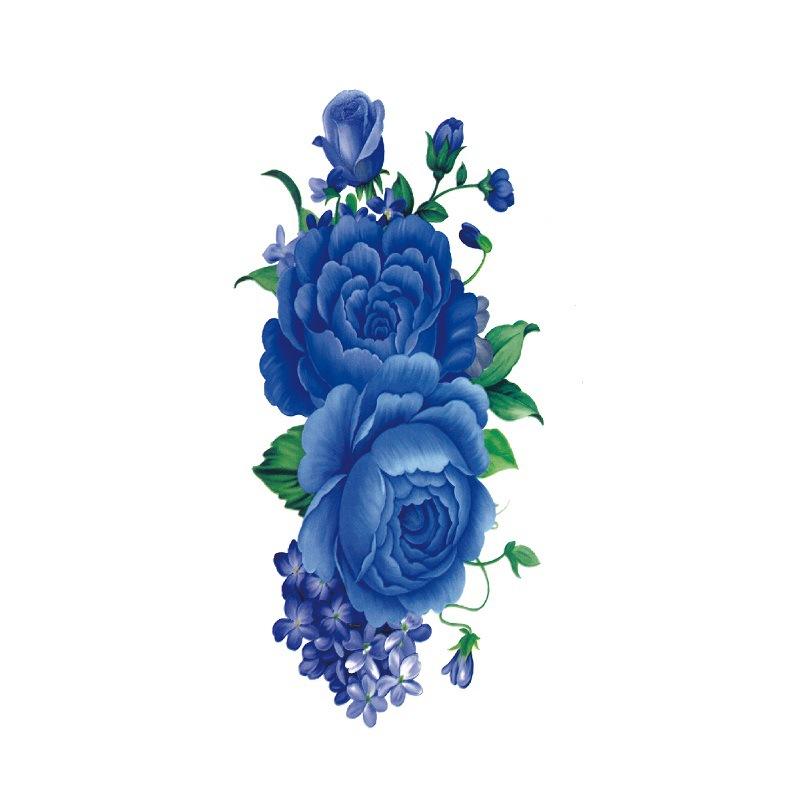 Adesivo de tatuagem de flor de rosa azul, flor de ameixa, padrão grande, capa de braço, adesivo de tatuagem à prova d'água, amostra de tatuagem