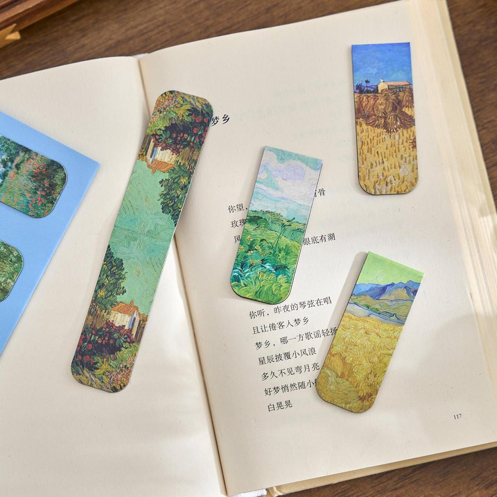 4pcs Retro Painting Magnetic Bookmarks Pack for Books Monet Mucha Gallery Page Clips Book Marker Unique Reading Gift