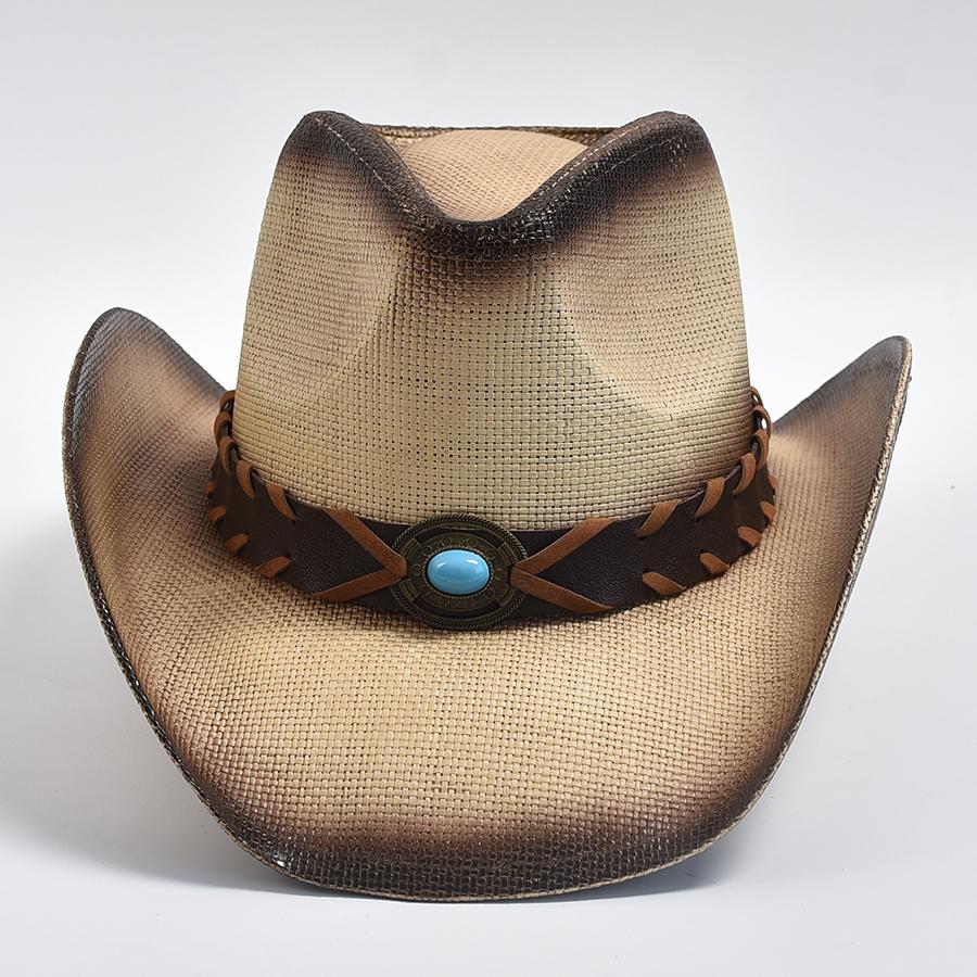 Cowboy Style Straw Hat for Men's and Women's Curled Edge Vintage Sun Shield Hat Summer Holiday Beach Hat