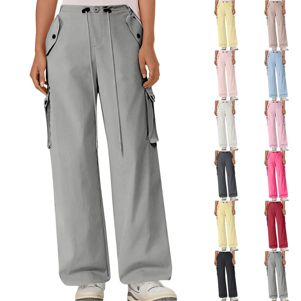 Women's Summer Thin Loose Straight Leg Pants With Multiple Pockets High Waist And Wide Legs Quick Drying Sports Pants (Regular Style)