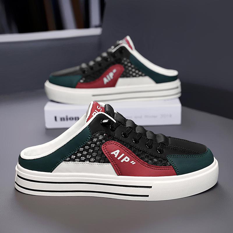 2025 Summer New Men's Shoes Without Heel Half Slippers Casual Breathable Mesh Lazy One Pedal Bag Head Dragging Shoes