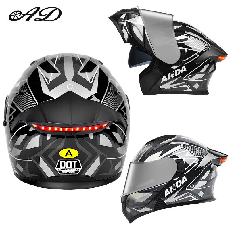 DOT Certified Unisex Flip-up Motorcycle Helmet: Stylish, All-Season Safety Taillight Design