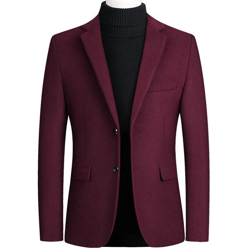 Autumn and Winter Men's Woolen Coat Slim Trench Coat Thickened Men's Solid Color Jacket Suit