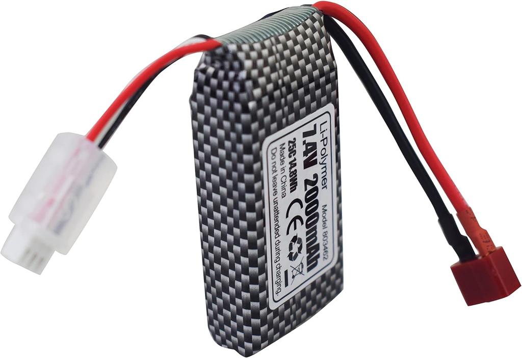 2× 7,4V 2000mAh LiPo-Akkus mit T-Stecker + Duales USB-Ladegerät – Kompatibel mit RC 9200, 9200E, 200E, 9202E, HM101, 9125, S920, S921, HB101