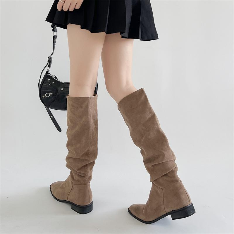 Retro but knee thick heel boots women's 2025 new spring and autumn explosion heightening knight boots slim pile boots