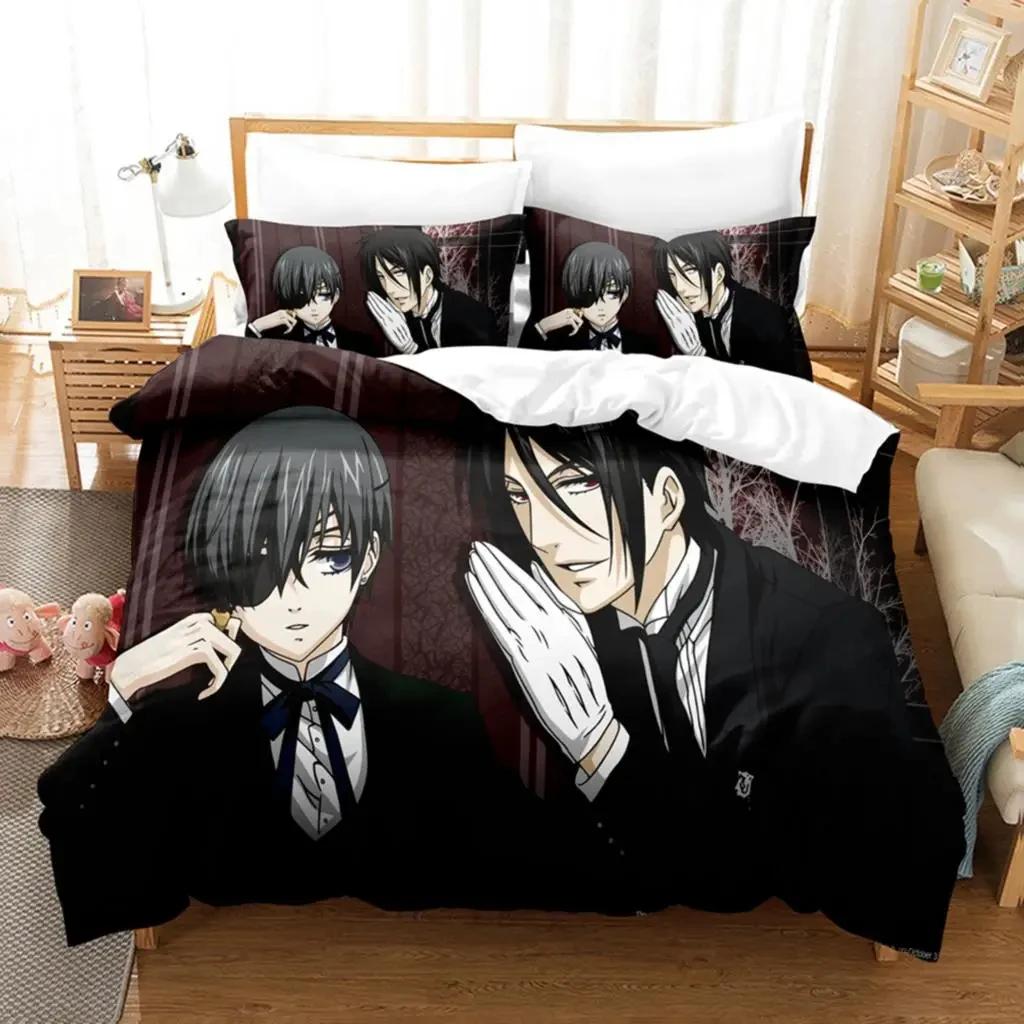 Anime Black Butler Sebastian Ciel Bedding Set,Duvet Cover Bed Set Quilt Cover Pillowcase,King Queen Twin Size Boys Girls Adults
