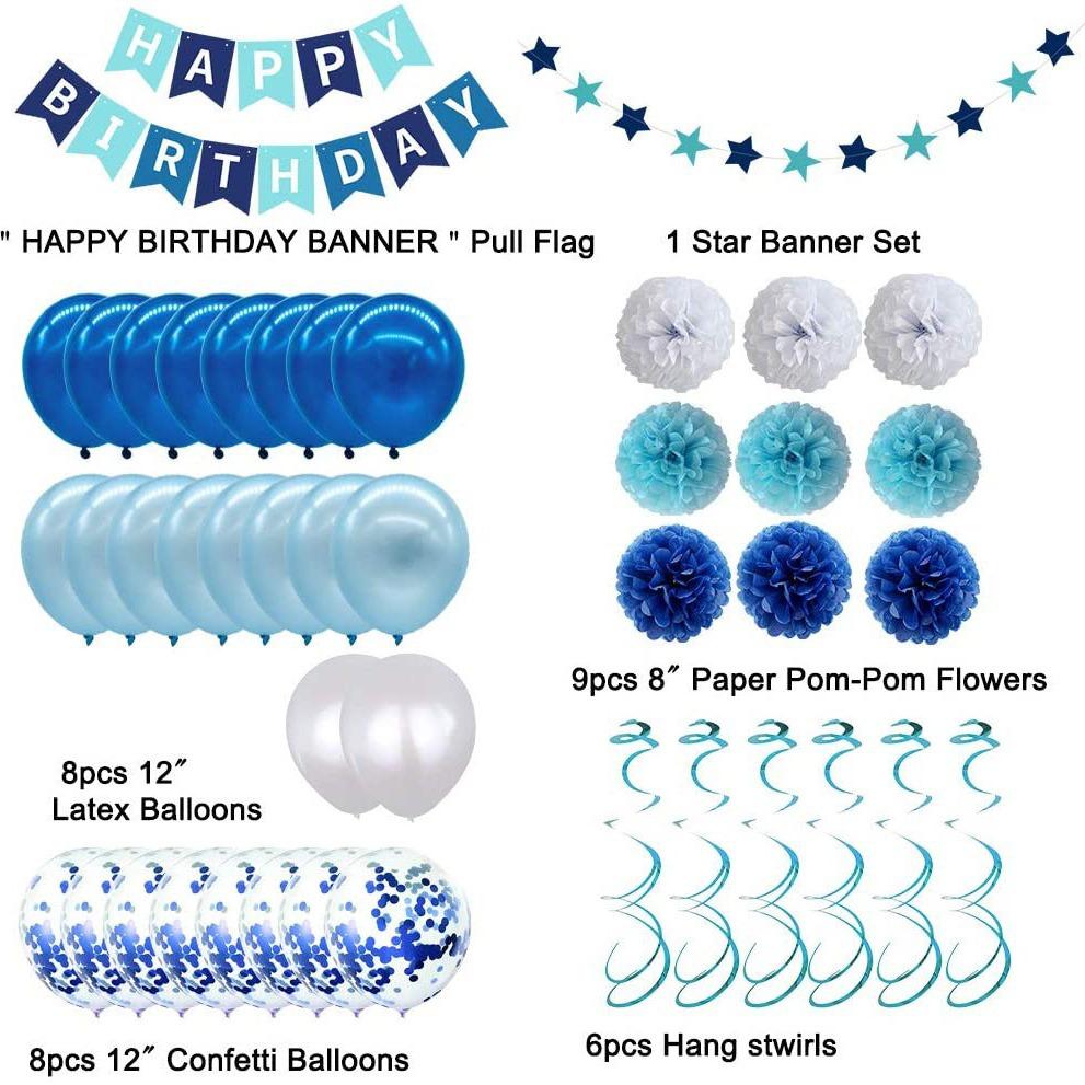 Blue Theme Party Birthday Arrangement, Adult Children'S Party Decoration Birthday Balloon Set
