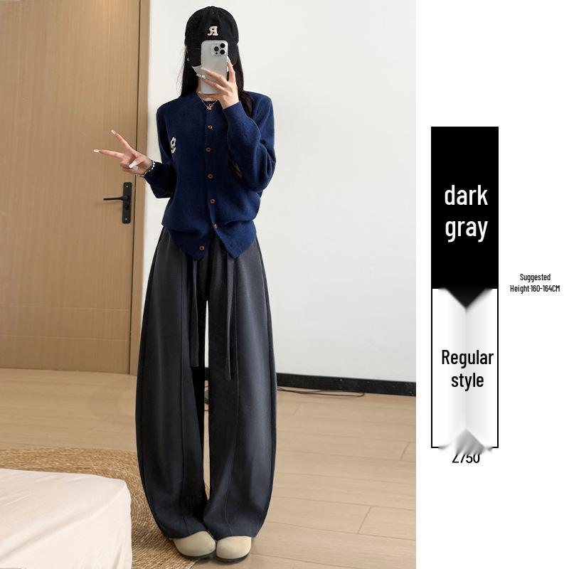 Women's Fleece-Lined Retro Scimitar Pants: Autumn/Winter 2025, High-Waisted Loose Chenille Wide-Leg with a Slimming Drape.