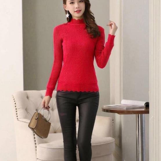 Maglioni da donna in peluche a collo mezzo alto aderenti, maglioni a manica lunga in maglia tinta unita casual autunnali invernali, taglie grandi