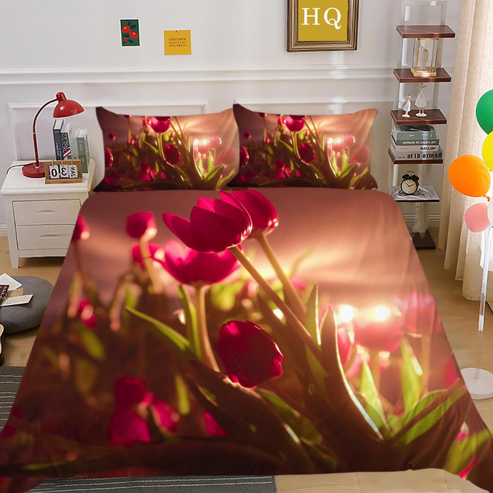Flowers Printed Bed Set Cover Single Size Polyester Bed Clothes Girl Superior High Quality Bedroom Decor