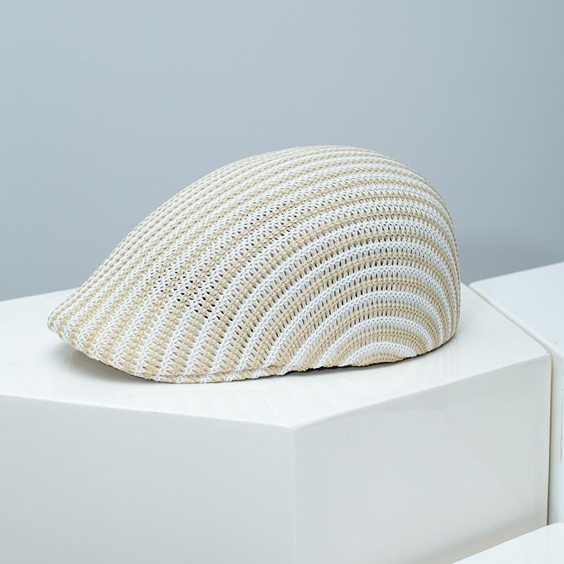 Striped Solid Color Beret Sun Hat for Summer, Simple Versatile Outdoor UV Protection Cap Wholesale