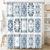 Blue White Decorative Shower Curtain Water-Resistant Fabric Modern Floral Patterns Easy Installation for Bathroom Decoration (59