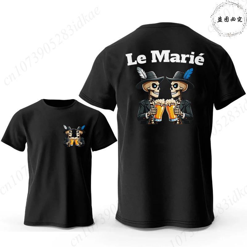 Französische Herren EVG Team Team Marié Passende T-Shirts Junggesellenabschied Bräutigam Squad Totenkopf Bier Toast Grafik Passende Freizeit-T-Shirts