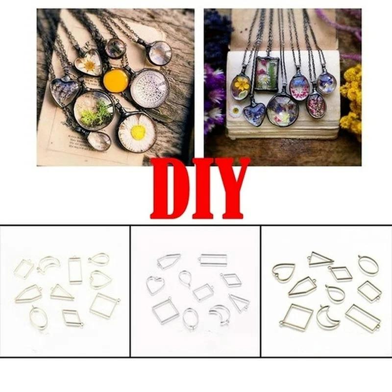 10 Piezas/Set Set de Marcos Colgantes Geométricos de Metal DIY Fabricación de Colgantes Molde de Cristal Epoxi UV para Joyería Collares