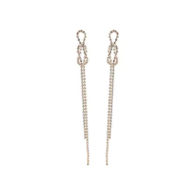 Silver Needle Long Fringed Earrings Women's Cold Temperament Full of Diamonds, High-end Sense Light Luxury Stud Earrings
