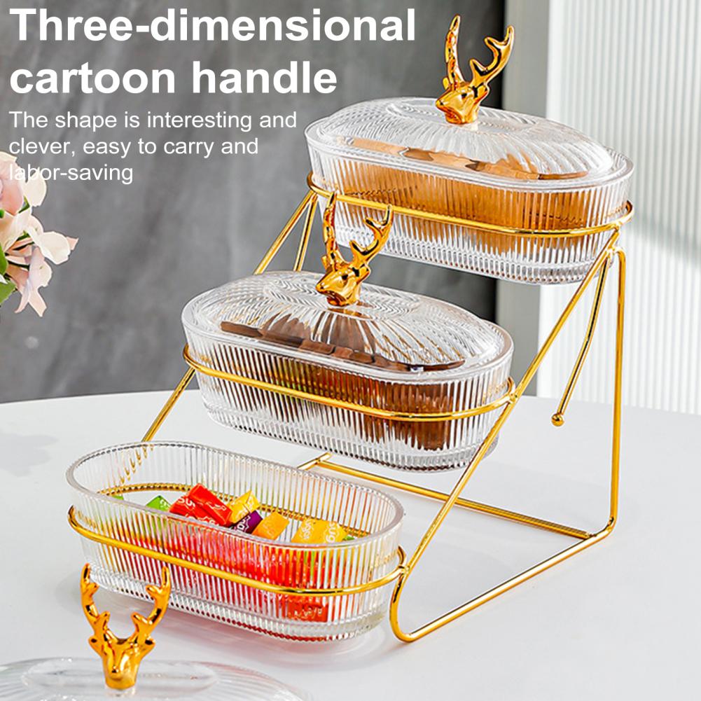 Snack Organizer Elegant 3-lags tørket frukt skjermbrett med nøttestativ Stilig nordisk snacktallerken for frukt Godteri Robust jern