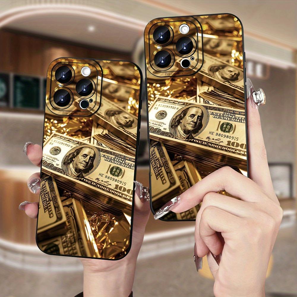 Gold US Dollar Banknote Print Design Phone Case For iPhone 16 15 14 13 12 11 Pro Max X XS XR 15 Plus 16e Silicone Soft Cover