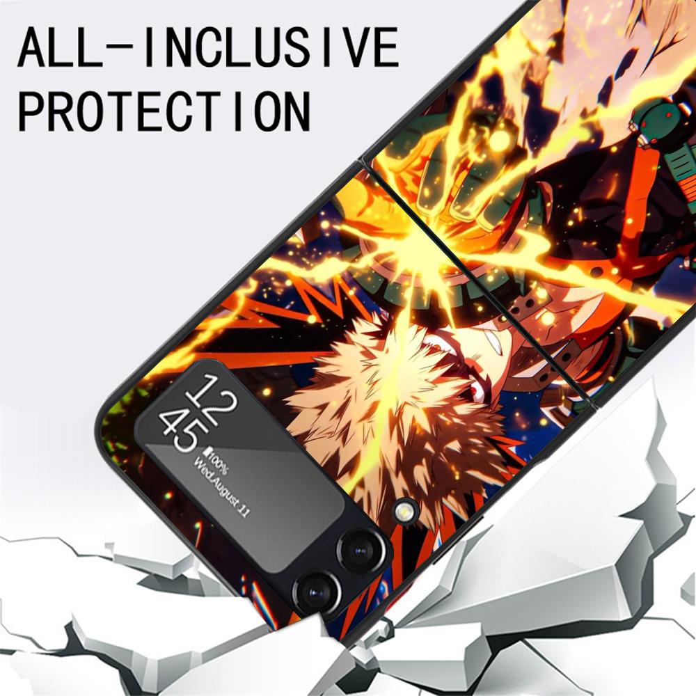 Bakugou Katsuki MHA My Hero Coque de téléphone noire Pour Samsung ZFlip7 ZFlip6 ZFlip5 ZFlip4 ZFlip3 5G Rigide Protectrice Galaxy Z Flip 3 4