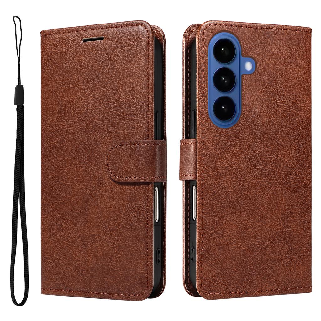 For Samsung Galaxy S26/S26 Pro Leather Wallet Case with Strap Solid Color Phone Stand Cover