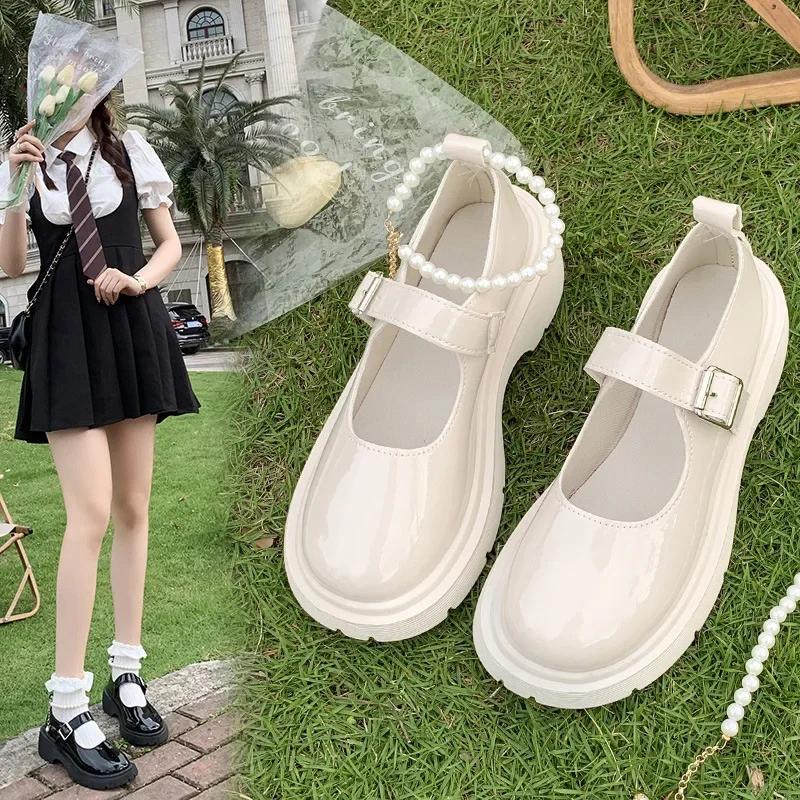 Fashion 2024 Spring and Autumn Mary Jane Women's Shoes Thick soled Sponge Cake Leather Shoes Retro Thick Heel Fashion  Single Shoes