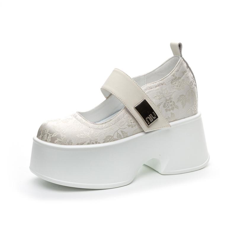 New Chinese jacquard single shoes women's 2025 summer Mary Jane women's shoes Velcro solid color square head women's casual shoes