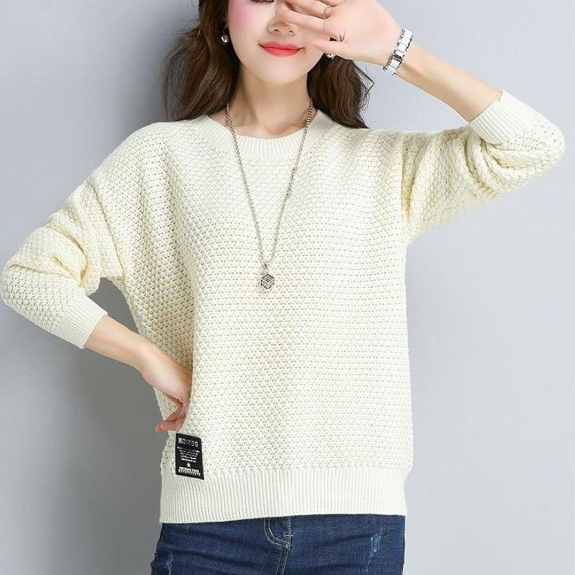 Autumn and Winter Women's Pullover Round Neck Solid Color Sweater Knitted Sweater Long Sleeved for Women