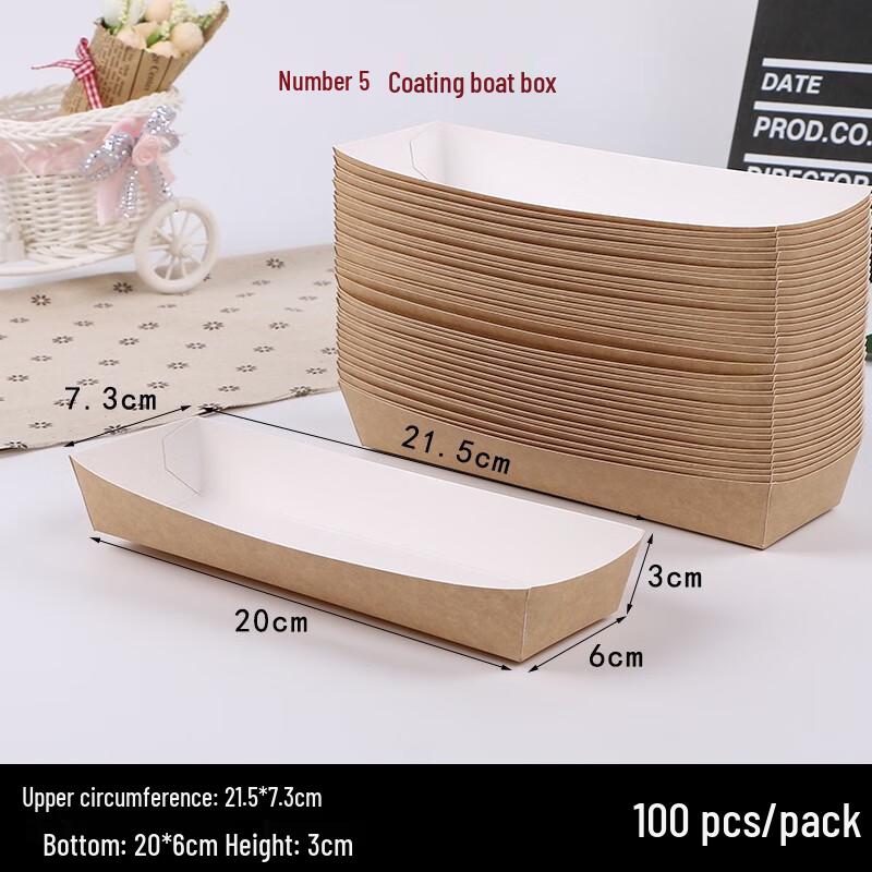 Shixun Fold-Free Oil-Proof Kraft Boat Food Container, 100-Pack